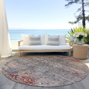 Homeroots 3' Blue And Gray Floral Washable Indoor Outdoor Area Rug – Durable, Stylish, Perfect For Any Space 8' Round Polyester 606202
