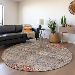 Homeroots 3' Blue And Gray Floral Washable Indoor Outdoor Area Rug – Durable, Stylish, Perfect For Any Space 8' Round Polyester 606202