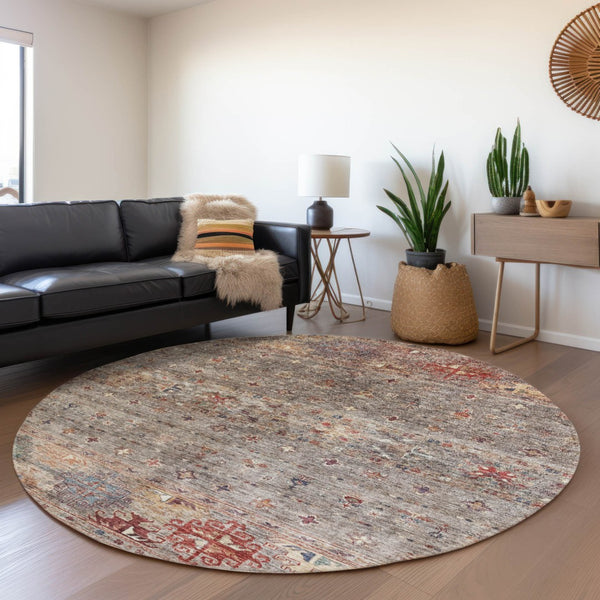 Homeroots 3' Blue And Gray Floral Washable Indoor Outdoor Area Rug – Durable, Stylish, Perfect For Any Space 8' Round Polyester 606202