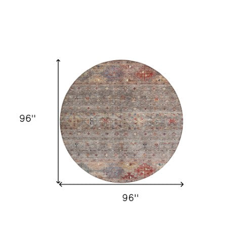 Homeroots 3' Blue And Gray Floral Washable Indoor Outdoor Area Rug – Durable, Stylish, Perfect For Any Space 8' Round Polyester 606202