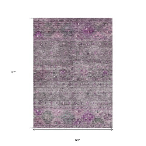 Homeroots 3' Blue And Gray Floral Washable Indoor Outdoor Area Rug – Durable, Stylish, Perfect For Any Space 5' X 8' Polyester 606207