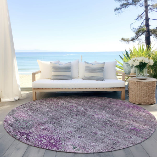 Homeroots 3' Blue And Gray Floral Washable Indoor Outdoor Area Rug – Durable, Stylish, Perfect For Any Space 8' Round Polyester 606208