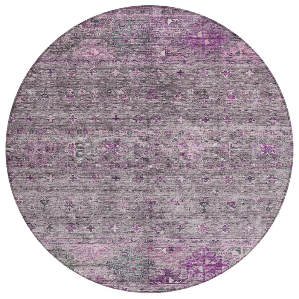 HomeRoots 5' Transform Your Space with a Durable Purple and Gray Floral Area Rug - Washable & Versatile Design 8' Round 606208