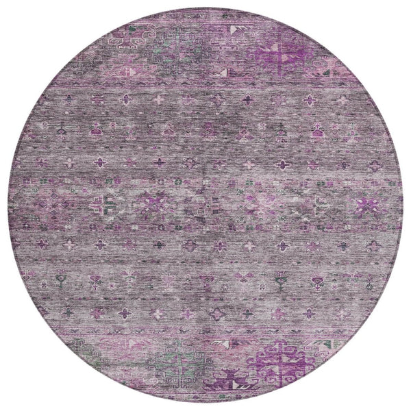 HomeRoots 5' Transform Your Space with a Durable Purple and Gray Floral Area Rug - Washable & Versatile Design 8' Round 606208