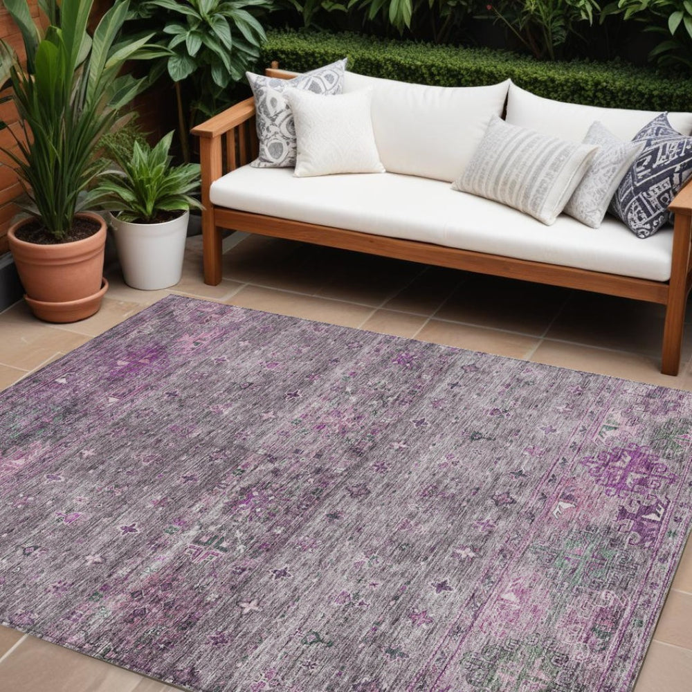 HomeRoots 9' X 12' Purple and Gray Floral Area Rug – Stylish, Washable, Durable for Indoor & Outdoor Living Spaces 606210