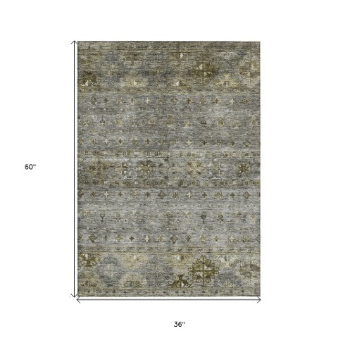 Homeroots 3' Blue And Gray Floral Washable Indoor Outdoor Area Rug – Durable, Stylish, Perfect For Any Space 3' X 5' Polyester 606212