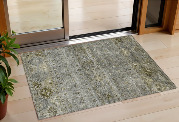Homeroots 3' Blue And Gray Floral Washable Indoor Outdoor Area Rug – Durable, Stylish, Perfect For Any Space 3' X 5' Polyester 606212