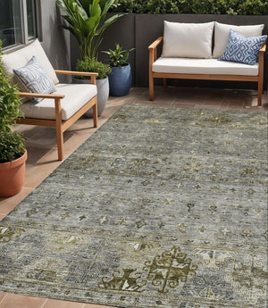 Homeroots 3' Blue And Gray Floral Washable Indoor Outdoor Area Rug – Durable, Stylish, Perfect For Any Space 5' X 8' Polyester 606213