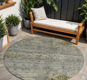 Homeroots 3' Blue And Gray Floral Washable Indoor Outdoor Area Rug – Durable, Stylish, Perfect For Any Space 8' Round Polyester 606214