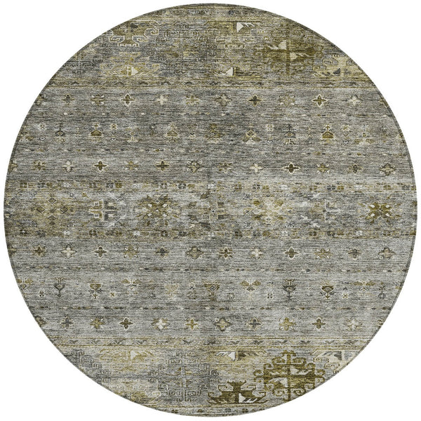 Homeroots 3' Blue And Gray Floral Washable Indoor Outdoor Area Rug – Durable, Stylish, Perfect For Any Space 8' Round Polyester 606214