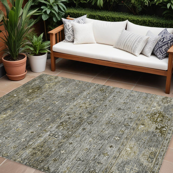 Homeroots 3' Blue And Gray Floral Washable Indoor Outdoor Area Rug – Durable, Stylish, Perfect For Any Space 9' X 12' Polyester 606216
