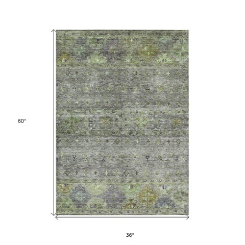 Homeroots 3' Blue And Gray Floral Washable Indoor Outdoor Area Rug – Durable, Stylish, Perfect For Any Space 3' X 5' Polyester 606218