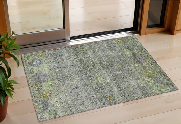 Homeroots 3' Blue And Gray Floral Washable Indoor Outdoor Area Rug – Durable, Stylish, Perfect For Any Space 3' X 5' Polyester 606218
