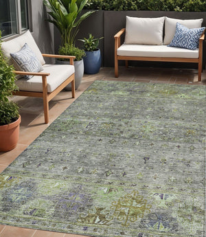 Homeroots 3' Blue And Gray Floral Washable Indoor Outdoor Area Rug – Durable, Stylish, Perfect For Any Space 5' X 8' Polyester 606219