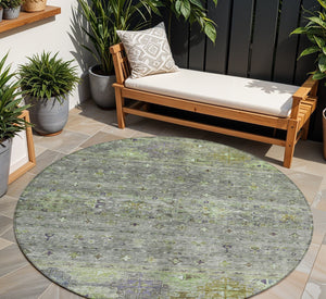 Homeroots 3' Blue And Gray Floral Washable Indoor Outdoor Area Rug – Durable, Stylish, Perfect For Any Space 8' Round Polyester 606220