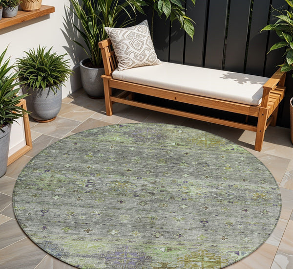Homeroots 3' Blue And Gray Floral Washable Indoor Outdoor Area Rug – Durable, Stylish, Perfect For Any Space 8' Round Polyester 606220