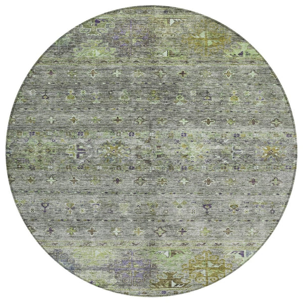 HomeRoots 5' Sage and Gray Floral Indoor Outdoor Area Rug - Stylish, Durable, Washable Design for Any Space 8' Round 606220