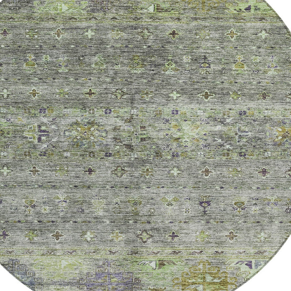 Homeroots 3' Blue And Gray Floral Washable Indoor Outdoor Area Rug – Durable, Stylish, Perfect For Any Space 8' Round Polyester 606220