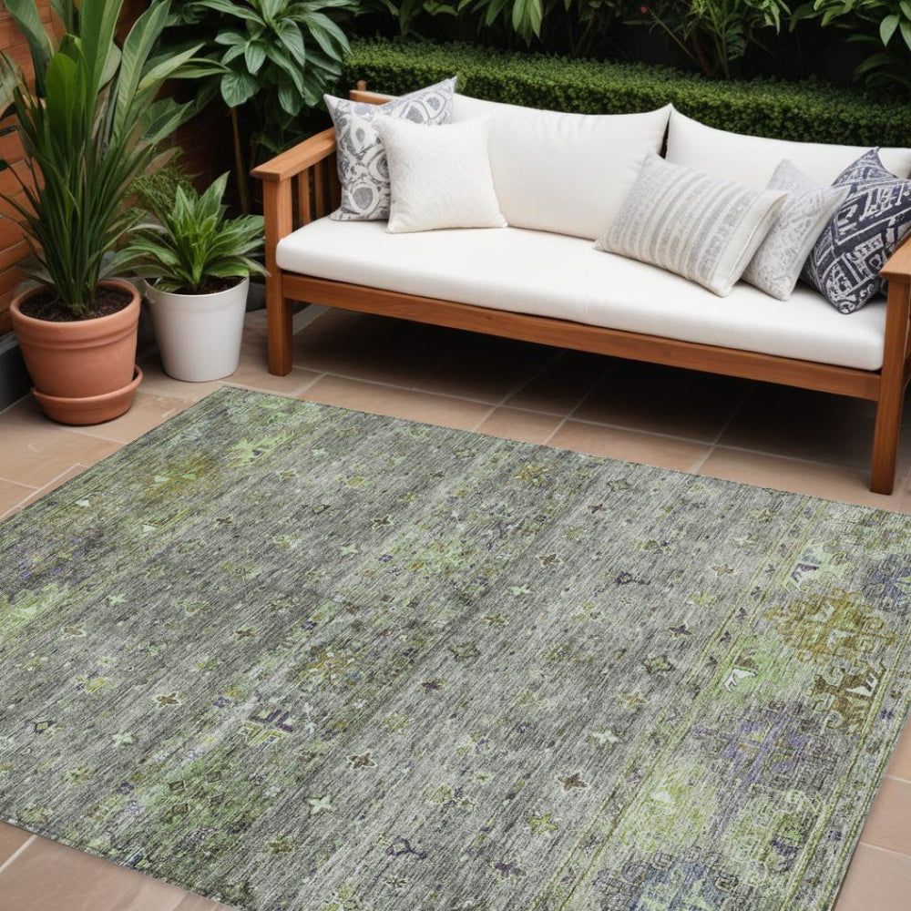 HomeRoots 9' X 12' Sage and Gray Floral Area Rug - Durable, Washable, Indoor/Outdoor Design for Stylish Spaces 606222