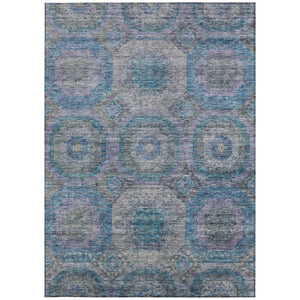 Homeroots 3' Blue And Gray Geometric Washable Area Rug - Stylish Indoor/Outdoor Decor For Any Space 3' X 5' Polyester 606224