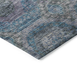 Homeroots 3' Blue And Gray Geometric Washable Area Rug - Stylish Indoor/Outdoor Decor For Any Space 5' X 8' Polyester 606225