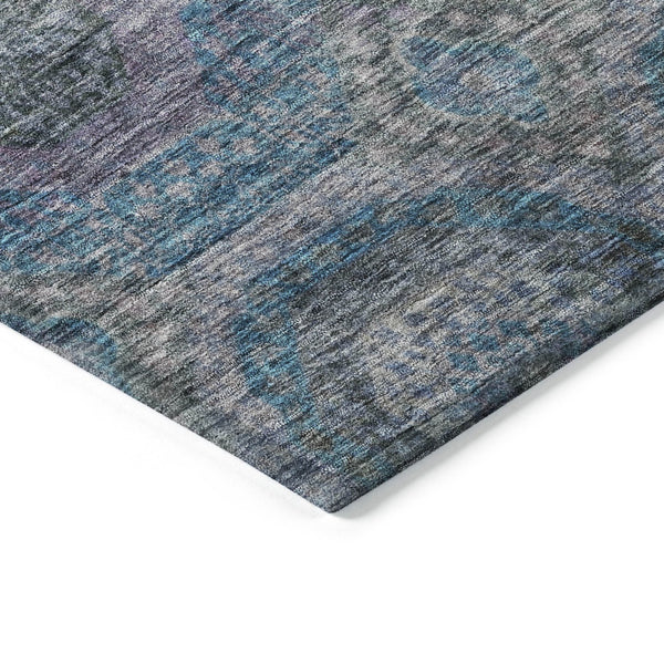 Homeroots 3' Blue And Gray Geometric Washable Area Rug - Stylish Indoor/Outdoor Decor For Any Space 5' X 8' Polyester 606225
