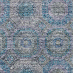 Homeroots 3' Blue And Gray Geometric Washable Area Rug - Stylish Indoor/Outdoor Decor For Any Space 5' X 8' Polyester 606225