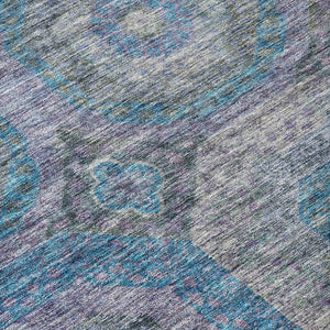 Homeroots 3' Blue And Gray Geometric Washable Area Rug - Stylish Indoor/Outdoor Decor For Any Space 8' Round Polyester 606226