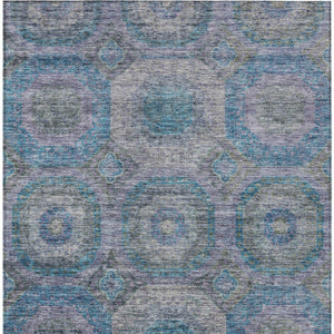 Homeroots 3' Blue And Gray Geometric Washable Area Rug - Stylish Indoor/Outdoor Decor For Any Space 8' X 10' Polyester 606227