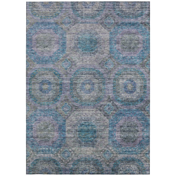 Homeroots 3' Blue And Gray Geometric Washable Area Rug - Stylish Indoor/Outdoor Decor For Any Space 10' X 14' Polyester 606229