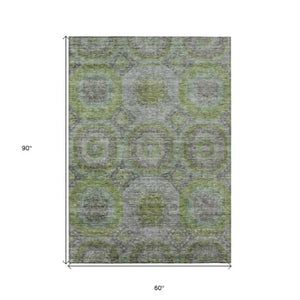 Homeroots 3' Blue And Gray Geometric Washable Area Rug - Stylish Indoor/Outdoor Decor For Any Space 5' X 8' Polyester 606231