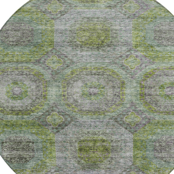 Homeroots 3' Blue And Gray Geometric Washable Area Rug - Stylish Indoor/Outdoor Decor For Any Space 8' Round Polyester 606232