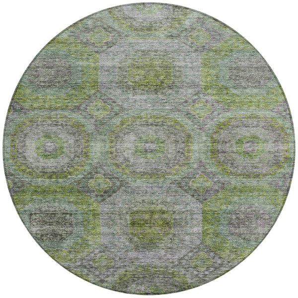 Homeroots 3' Blue And Gray Geometric Washable Area Rug - Stylish Indoor/Outdoor Decor For Any Space 8' Round Polyester 606232