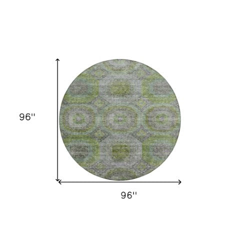 Homeroots 3' Blue And Gray Geometric Washable Area Rug - Stylish Indoor/Outdoor Decor For Any Space 8' Round Polyester 606232