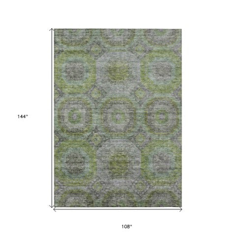 Homeroots 3' Blue And Gray Geometric Washable Area Rug - Stylish Indoor/Outdoor Decor For Any Space 9' X 12' Polyester 606234