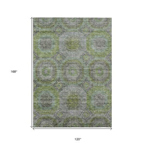 Homeroots 3' Blue And Gray Geometric Washable Area Rug - Stylish Indoor/Outdoor Decor For Any Space 10' X 14' Polyester 606235