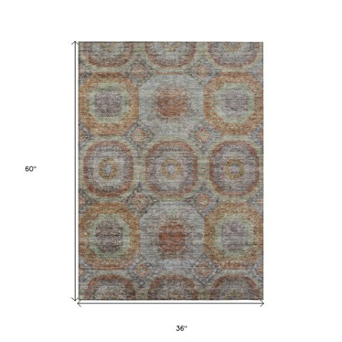 Homeroots 3' Blue And Gray Geometric Washable Area Rug - Stylish Indoor/Outdoor Decor For Any Space 3' X 5' Polyester 606236