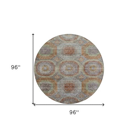 Homeroots 3' Blue And Gray Geometric Washable Area Rug - Stylish Indoor/Outdoor Decor For Any Space 8' Round Polyester 606238