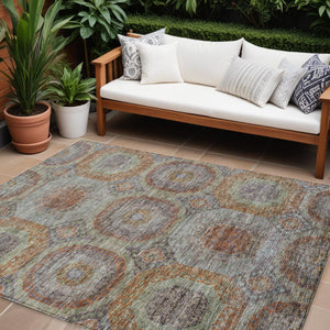 Homeroots 3' Blue And Gray Geometric Washable Area Rug - Stylish Indoor/Outdoor Decor For Any Space 8' X 10' Polyester 606239