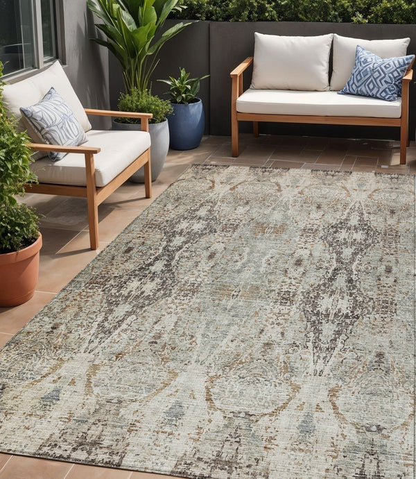 Homeroots 3' Stylish Black And Brown Floral Washable Area Rug For Indoor And Outdoor Spaces, Durable & Elegant 5' X 8' Polyester 606243