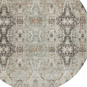 Homeroots 3' Stylish Black And Brown Floral Washable Area Rug For Indoor And Outdoor Spaces, Durable & Elegant 8' Round Polyester 606244