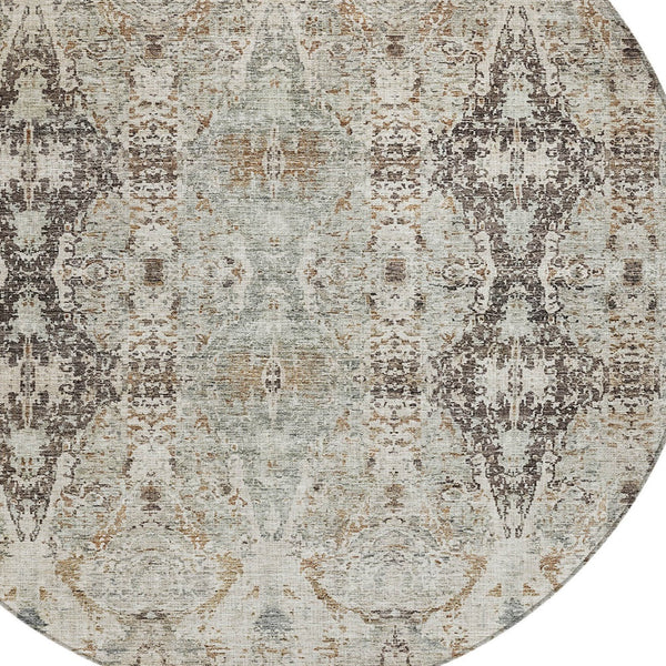 Homeroots 3' Stylish Black And Brown Floral Washable Area Rug For Indoor And Outdoor Spaces, Durable & Elegant 8' Round Polyester 606244