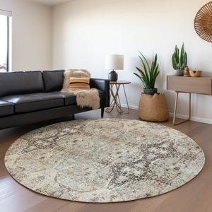 Homeroots 3' Stylish Black And Brown Floral Washable Area Rug For Indoor And Outdoor Spaces, Durable & Elegant 8' Round Polyester 606244