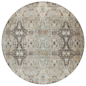 Homeroots 3' Stylish Black And Brown Floral Washable Area Rug For Indoor And Outdoor Spaces, Durable & Elegant 8' Round Polyester 606244