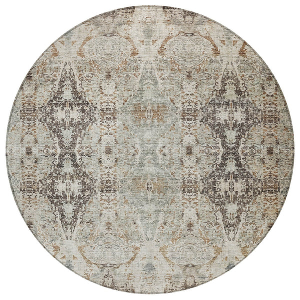 Homeroots 3' Stylish Black And Brown Floral Washable Area Rug For Indoor And Outdoor Spaces, Durable & Elegant 8' Round Polyester 606244