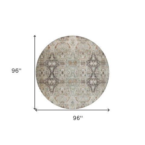 Homeroots 3' Stylish Black And Brown Floral Washable Area Rug For Indoor And Outdoor Spaces, Durable & Elegant 8' Round Polyester 606244