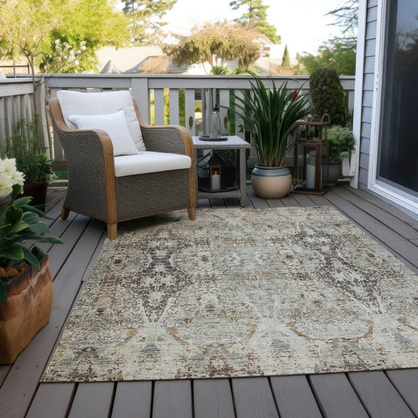 Homeroots 3' Stylish Black And Brown Floral Washable Area Rug For Indoor And Outdoor Spaces, Durable & Elegant 9' X 12' Polyester 606246