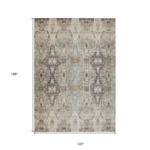 Homeroots 3' Stylish Black And Brown Floral Washable Area Rug For Indoor And Outdoor Spaces, Durable & Elegant 10' X 14' Polyester 606247