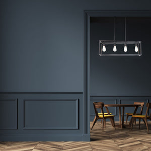 HomeRoots Black Metal Four-Light Caged Pendant Light - Stylish Industrial Fixture for Kitchen or Dining Spaces 606248