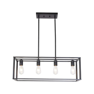 HomeRoots Black Metal Four-Light Caged Pendant Light - Stylish Industrial Fixture for Kitchen or Dining Spaces 606248